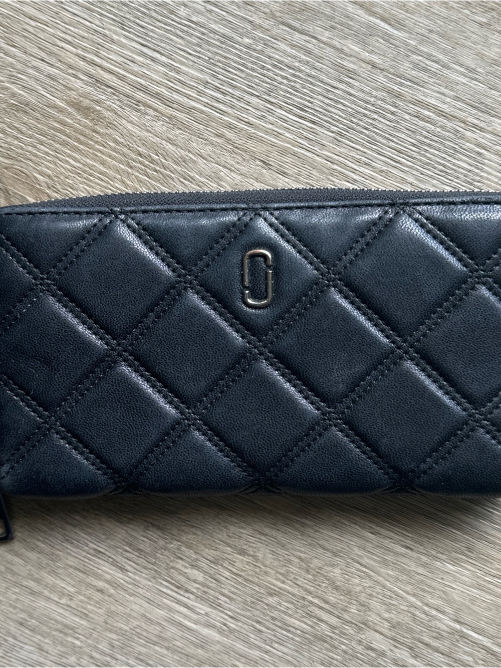 Marc Jacobs Black Quilted Zip-Around Wallet with Metal Logo